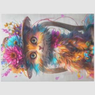 Découpage-Launische Blumen-Katzen-Fantasie-Katze Seidenpapier