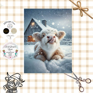 Découpage-Launische Highland-Kalb-Winterszene Seidenpapier