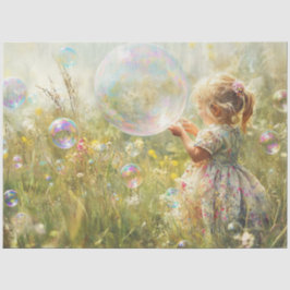 Decoupage Lil Girl Chasing Bubbles Field a Blume Seidenpapier
