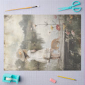 Decoupage Lil Girl Straw Hat Dock Lake & Cat Seidenpapier (Basteln)