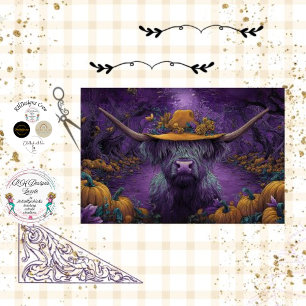 Decoupage Lila Halloween Highland Cow Pumpkin Seidenpapier