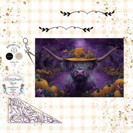 Decoupage Lila Halloween Highland Cow Pumpkin Seidenpapier