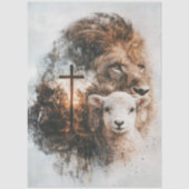 Decoupage Lion Cross Lamb Double Exposure Art  Seidenpapier (Vorderseite)