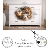 Decoupage Lion Cross Lamb Double Exposure Art Seidenpapier