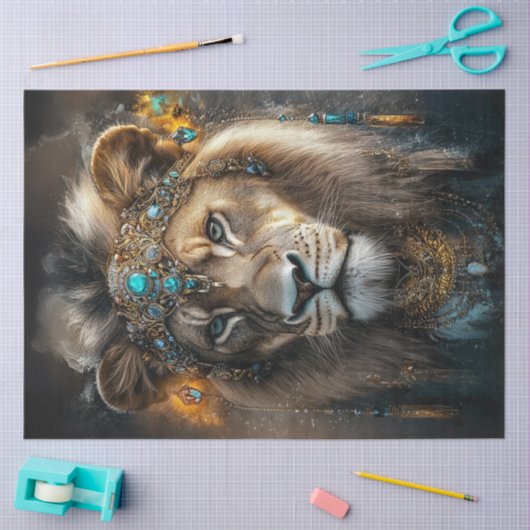 Decoupage Lioness Adorned Amerikanische Ureinwohne Seidenpapier (Basteln)