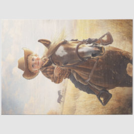 Decoupage Little Boy Riding Pony Wear Hat Seidenpapier
