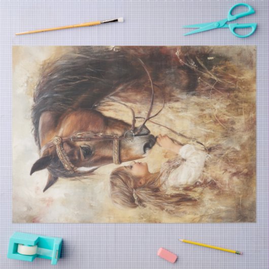 Decoupage Little Girl and Ihr Pferd Seidenpapier (Basteln)