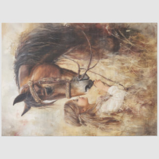 Decoupage Little Girl and Ihr Pferd Seidenpapier