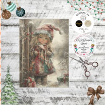 Decoupage Little Girl Dressed Weihnachtskleid
