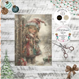 Decoupage Little Girl Dressed Weihnachtskleid Seidenpapier