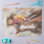 Decoupage Little Girl Reiten Rodeo Arena Seidenpapier (Basteln)