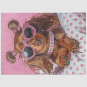 Decoupage Longhaired-Dackel in PINK Seidenpapier