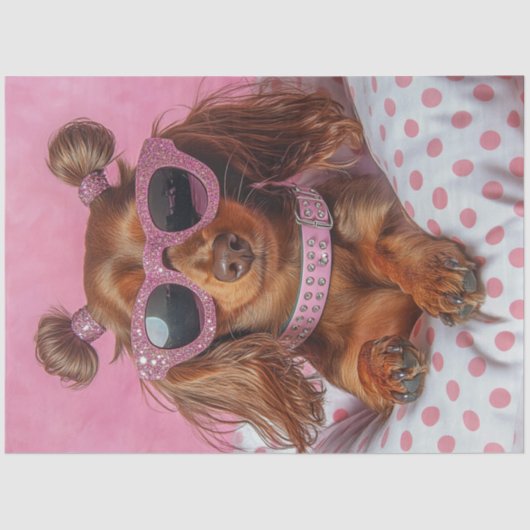 Decoupage Longhaired-Dackel in PINK Seidenpapier (Vorderseite)