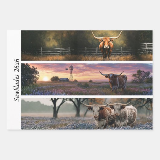 Decoupage Longhorn Wester Papers Sawblades Geschenkpapier Set (Vorderseite)
