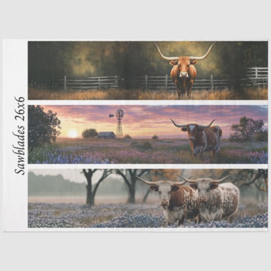 Decoupage Longhorn Wester Papers Sawblades Seidenpapier (Vorderseite)