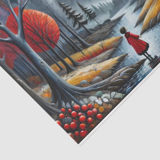 Decoupage - Mädchen in rot und Herbstmondlandschaf Seidenpapier (Ausschnitt)