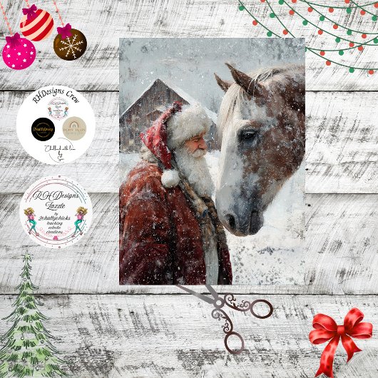 Decoupage Magical Moment Santa & His Horse Snowing Seidenpapier