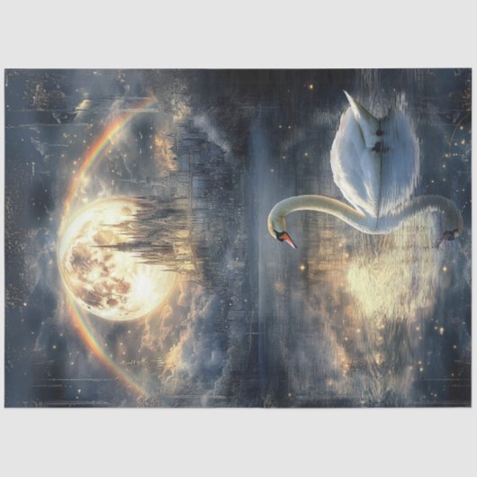 Decoupage Magical Swan Dramatischer Sky Moon Seidenpapier (Vorderseite)