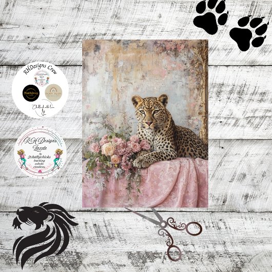 Decoupage Majestic Leopard Bouquet Blume Couch Seidenpapier