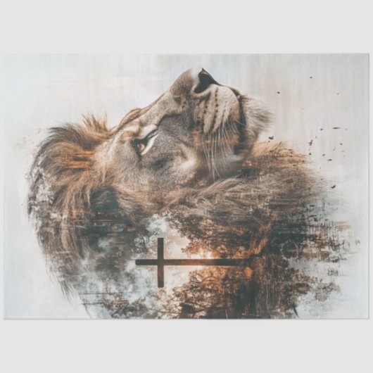 Decoupage Majestic Lion & Cross Seidenpapier (Vorderseite)