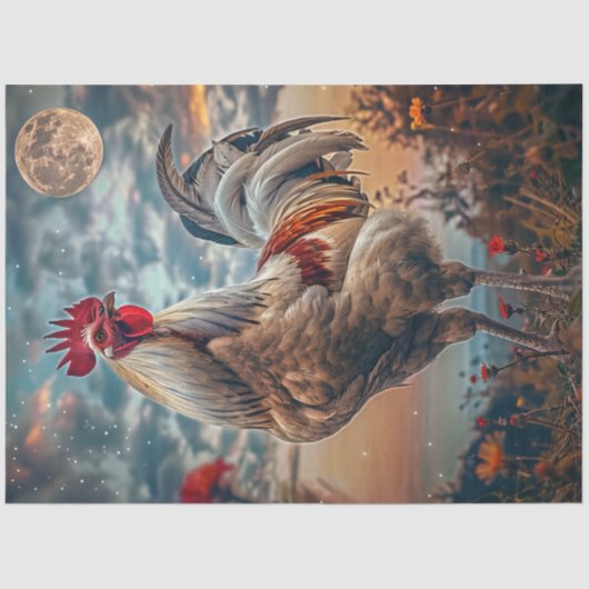 Decoupage Majestic Rooster Vibrann Night Sky Moon Seidenpapier (Vorderseite)
