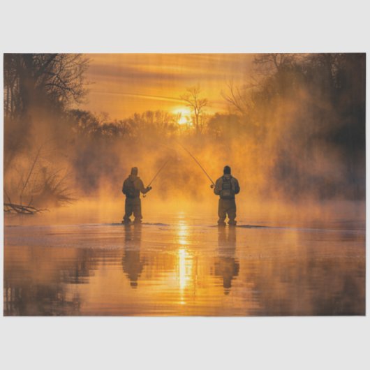 Decoupage malerische Landschaft Männer Fischen Seidenpapier (Vorderseite)