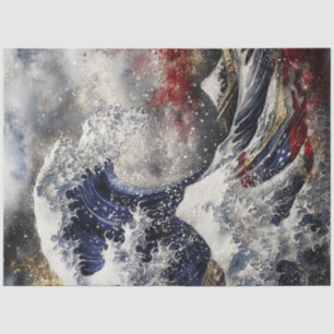Decoupage Massive Ocean Wave USA Flag Seidenpapier