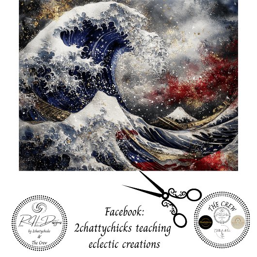Decoupage Massive Ocean Wave USA Flag Seidenpapier