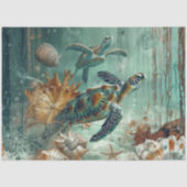 Decoupage Meeresschildkröte Küsten Natur Teals Grü Seidenpapier (Vorderseite)