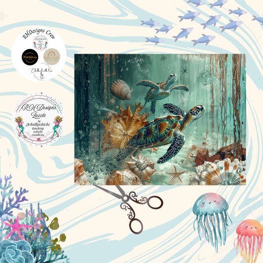 Decoupage Meeresschildkröte Küsten Natur Teals Grü Seidenpapier