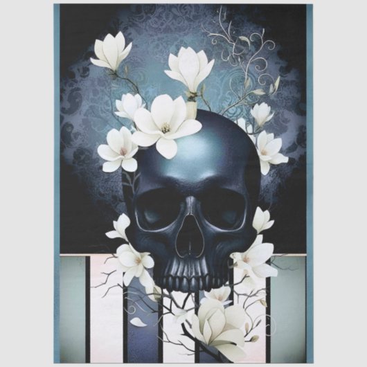Decoupage Midnight Skull with Magnolia Seidenpapier (Vorderseite)