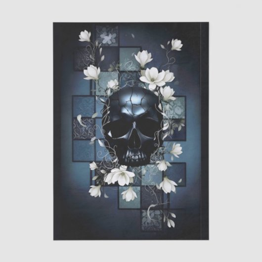 Decoupage Midnight Skull with Magnolia Seidenpapier (Vorderseite)