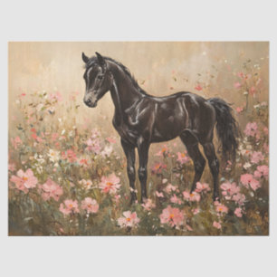 Decoupage mit Fohlen und rosafarbenen Blumen Seidenpapier