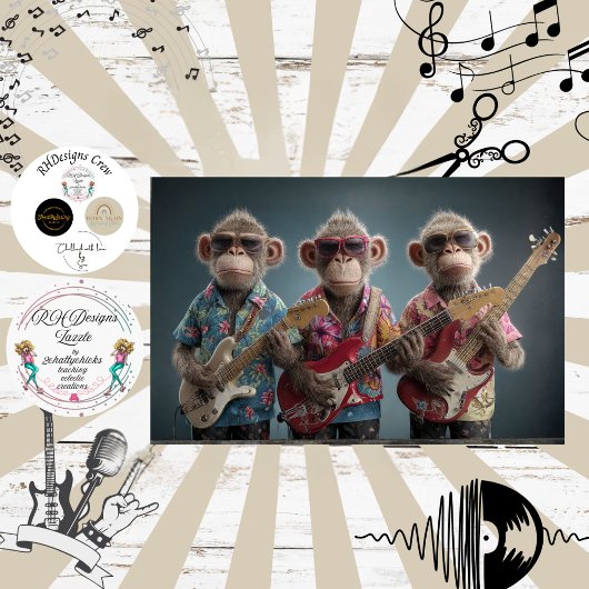 Decoupage Monkey Mayhem Fur Feather Funk Band Seidenpapier