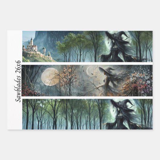 Decoupage Moonlit Gothic Forest & Witch Handsaws Geschenkpapier Set (Vorderseite 3)