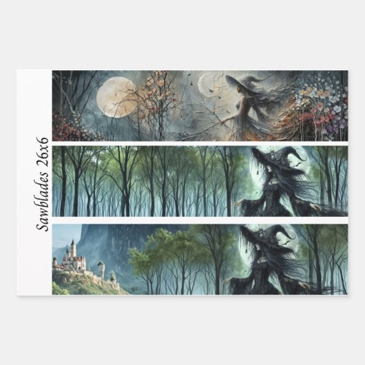 Decoupage Moonlit Gothic Forest & Witch Handsaws Geschenkpapier Set (Vorderseite)