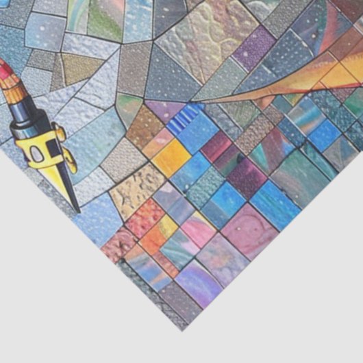 Decoupage Mosaic Artwork Saxophon Seidenpapier (Detail)