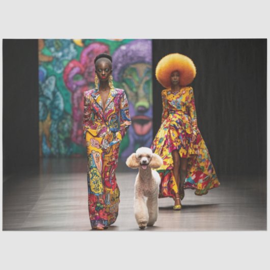 Decoupage Multicolored Fashion Runway Lady Poodle Seidenpapier (Vorderseite)