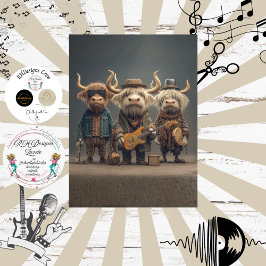 Decoupage Musical Cow Trio Fur Feathers Funk Band Seidenpapier