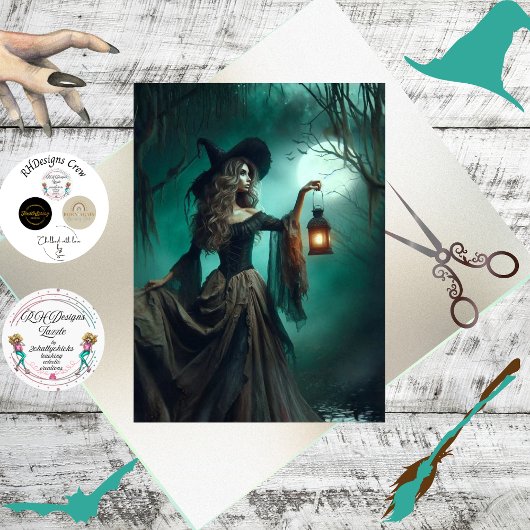 Decoupage Mystical Forest Witch Lantern Seidenpapier