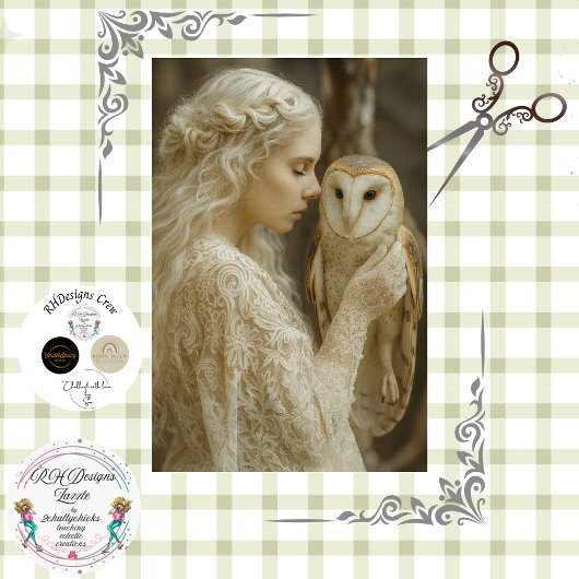 Decoupage Mystical Woman In Ivory With Owl Seidenpapier