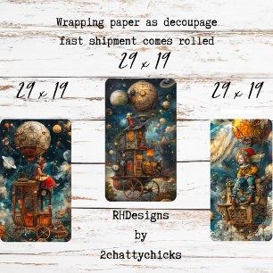Découpage-Mystischer Heißluftballonflug Geschenkpapier Set