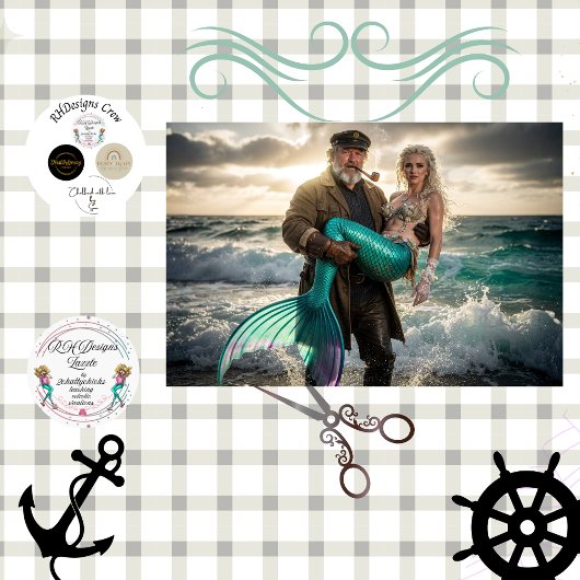 Decoupage Mythical Sailor Rescue Mermaid at Sea Seidenpapier