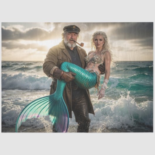 Decoupage Mythical Sailor Rescue Mermaid at Sea Seidenpapier (Vorderseite)