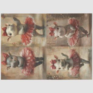 Decoupage Niedlich Hippo Tanzen in Christmas Tutu Seidenpapier