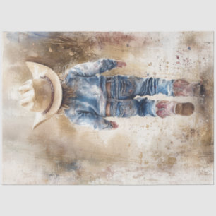 Decoupage Nostalgic Kleiner Cowboy Spaziergang weg Seidenpapier