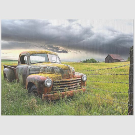 Decoupage Nostalgic Rusty Red Truck Alter Stall Seidenpapier (Vorderseite)