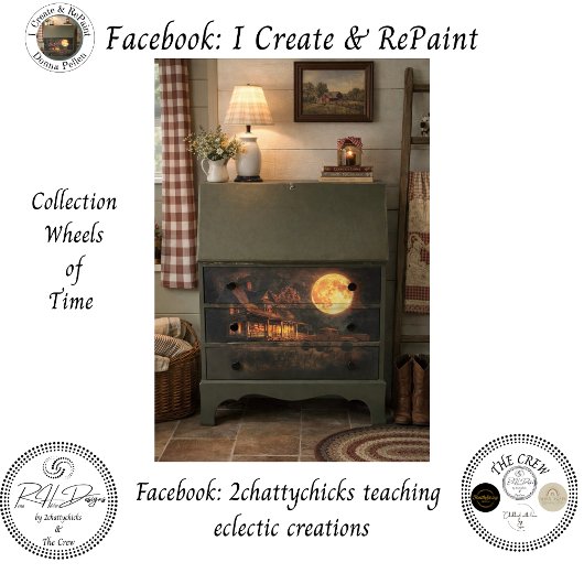 Decoupage Nostalgischer Rustikaler Bauernhof Mond  Seidenpapier