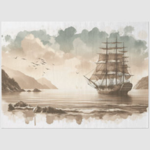 Decoupage Ocean Segelschiff Wasserfarbe Seidenpapier