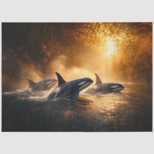 Decoupage Orcas Whale Sunset Ocean Szene Seidenpapier